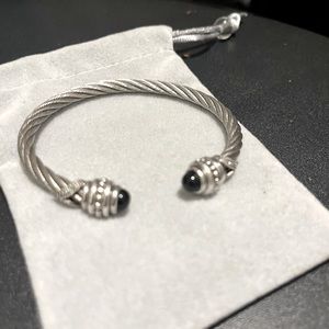 Cable Bangle with diamonds and silver heads.